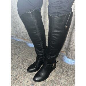 Womens Knee High Riding Boots Black Size 9 Harness Bit Heel Side Zip Very Nice